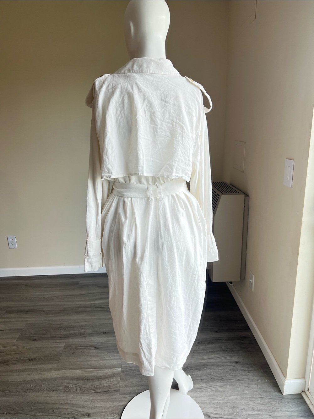 A New Day White Linen Midi Unlined Trench Coat Women . - Picture 2 of 11